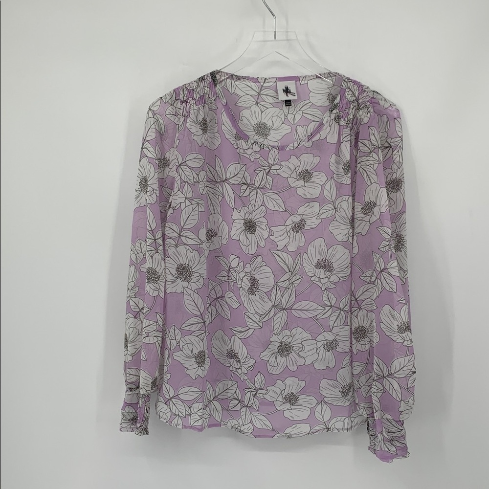 CAbi Poppy Lavender blouse top shirt smocking purple floral smocking new Small